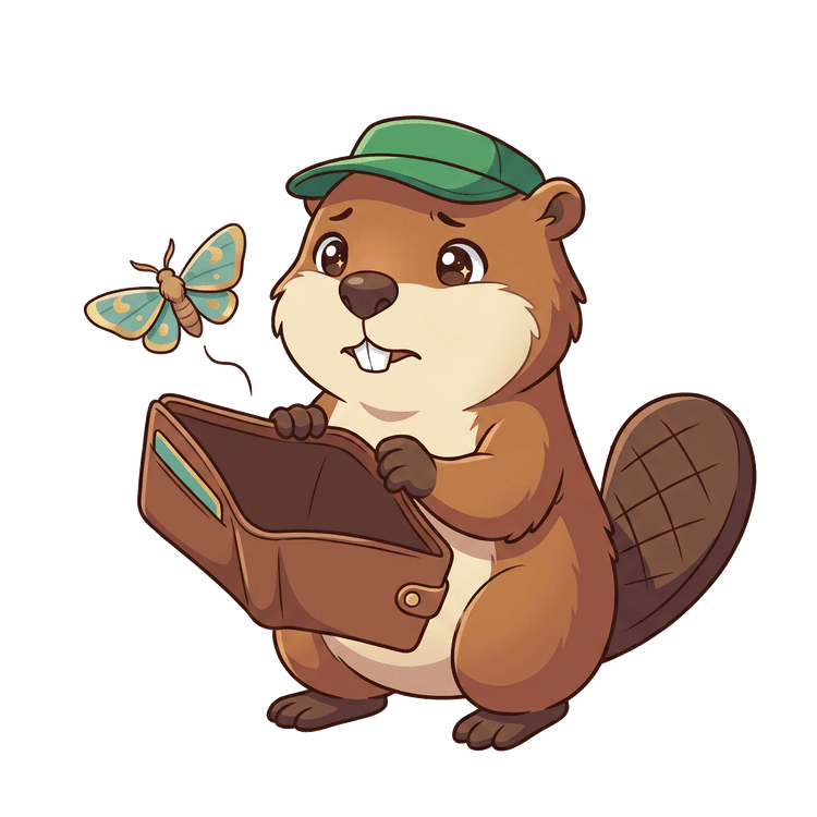 The BeaverSave beaver gently holding an empty wallet